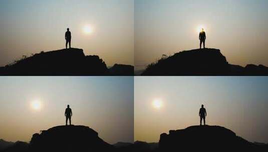 一个人站在山顶思考人生眺望远方攀登顶峰高清在线视频素材下载