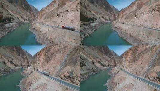 西藏旅游风光318国道怒江峡谷道路物流风光高清在线视频素材下载