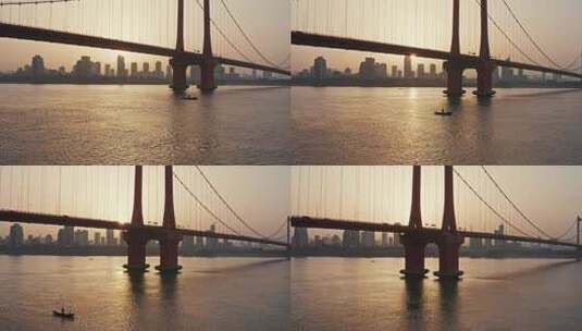 航拍鹦鹉洲长江大桥日出4k高清在线视频素材下载