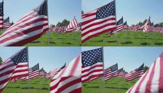 公园微风中飘扬的美国国旗高清在线视频素材下载