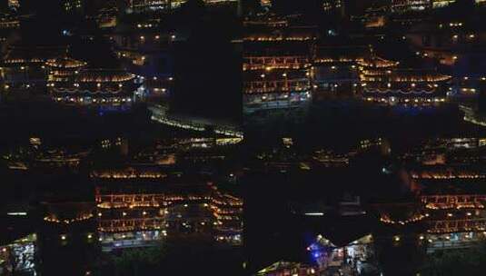 湖南湘西芙蓉镇4A景区夜景航拍高清在线视频素材下载
