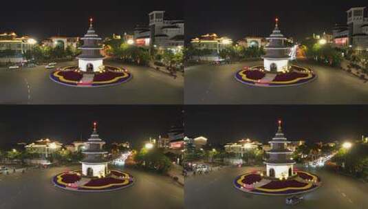 扬州文昌阁城市交通航拍夜景风光高清在线视频素材下载
