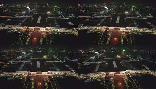 河南郑州火车东站夜景灯光航拍高清在线视频素材下载