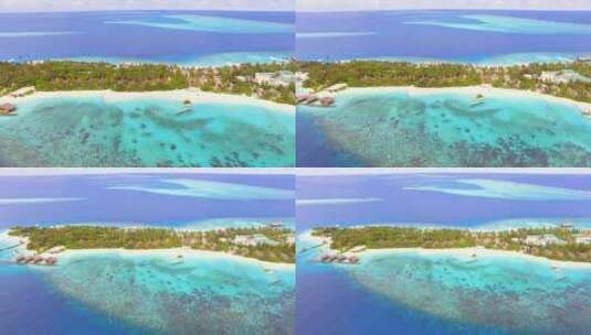 航拍海岛度假酒店海边沙滩海浪绿树马尔代夫高清在线视频素材下载