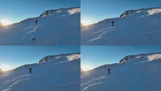 白云石日出时的男性滑雪旅游高清在线视频素材下载