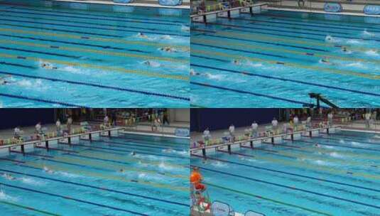 水立方国家游泳中心游泳比赛自由泳运动员高清在线视频素材下载