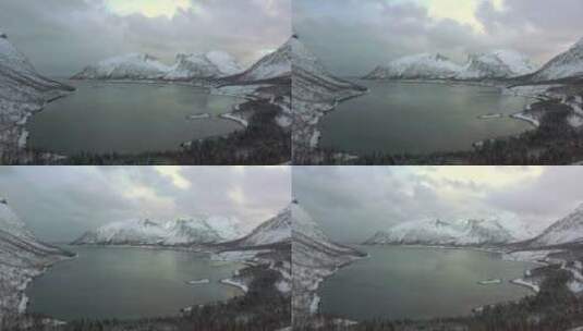 4K冬日风景雪景雪山湖面云彩海面高清在线视频素材下载