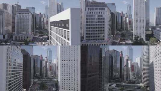 航拍香港CBD发达的现代商务建筑道路交通高清在线视频素材下载