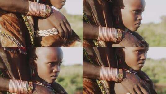非洲部落传统服装上的珠宝配饰高清在线视频素材下载