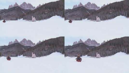 旅客在阿尔卑斯山滑雪高清在线视频素材下载