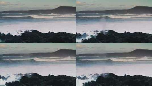 大浪以慢动作冲击海岸高清在线视频素材下载