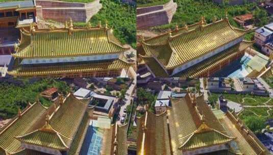 中国甘肃省武威市天祝县天堂寺山谷寺庙航拍高清在线视频素材下载