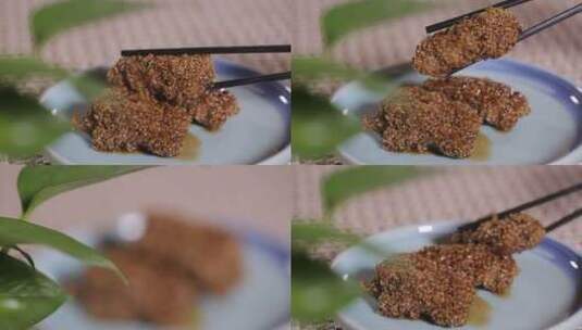 筷子夹起一块小米排骨粉蒸排骨高清在线视频素材下载