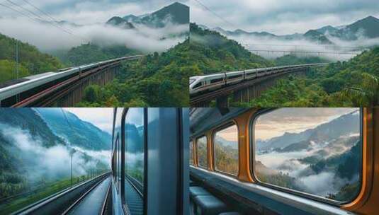 山林高铁：穿梭于青山云雾间高速列车行进之高清在线视频素材下载
