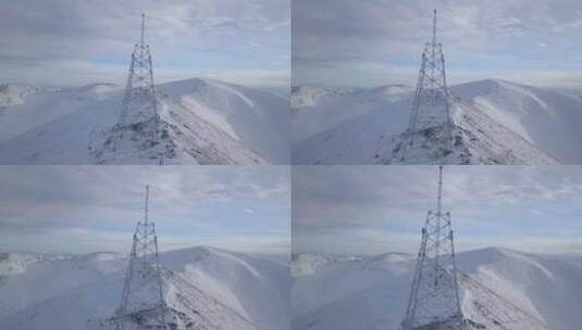 4K西藏5200雪山顶特高压立塔建设08高清在线视频素材下载