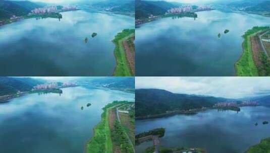 4K重庆汉丰湖自然湖泊航拍视频高清在线视频素材下载