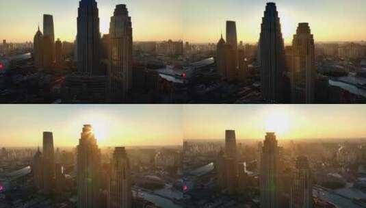 落日金色时刻的天津市津湾广场津塔建筑高清在线视频素材下载