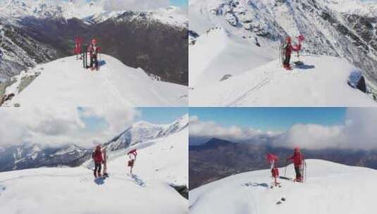 滑雪旅游者登雪山高清在线视频素材下载