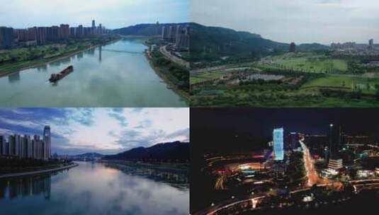 宜宾东楼 长江大桥 三江口 夜景航拍高清在线视频素材下载