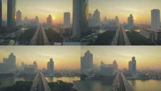 城市高架桥的日落风光高清在线视频素材下载