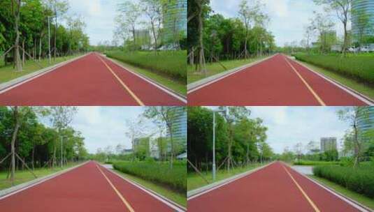 公园小路 红色跑道 骑行道 绿道高清在线视频素材下载