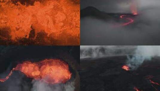 火山喷发岩浆涌动火山爆发实拍无人机航拍高清在线视频素材下载