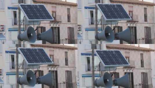 路灯和扩音器的太阳能电池板高清在线视频素材下载