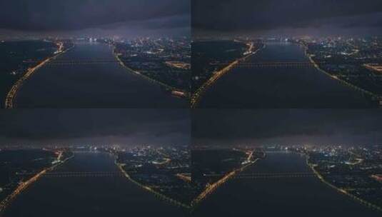 杭州钱塘江台风压境夜景航拍延时高清在线视频素材下载