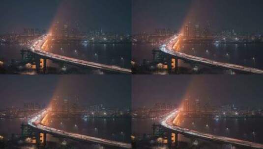 夜晚的跨江大桥延时摄影高清在线视频素材下载