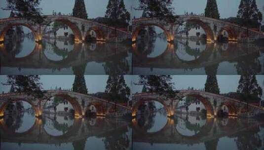 上海松江大仓古建筑石桥灯高清在线视频素材下载