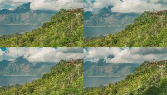 巴图尔湖和火山位于巴厘岛中央山脉，靠近金塔马尼村高清在线视频素材下载