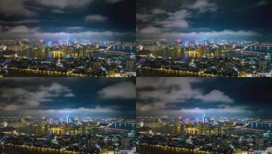 航拍惠州城市夜景片头移动延时环绕4k高清在线视频素材下载