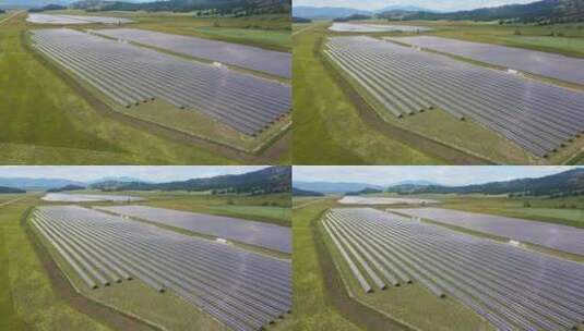 绿色领域太阳能电池板上的绿色发电厂高清在线视频素材下载