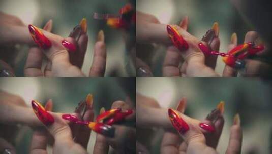 4K-美甲，涂抹红色指甲油高清在线视频素材下载