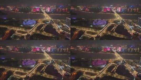 辽宁 沈阳 城市 夜景 灯光 车流 航拍高清在线视频素材下载