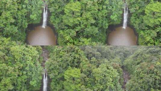 高空拍摄森林里的小瀑布高清在线视频素材下载