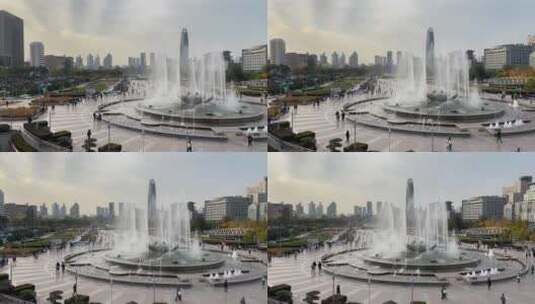 济南泉城广场白天音乐喷泉素材高清在线视频素材下载