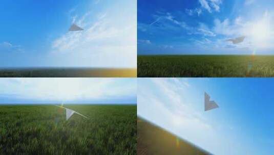纸飞机飞过草地 纸飞机飞过天空高清在线视频素材下载