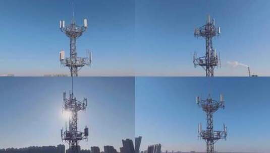 航拍 5G信号塔 蓝色天空背景高清在线视频素材下载