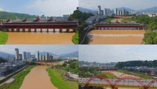 临沧云县地标民族特色建筑廊桥时光走廊航拍高清在线视频素材下载