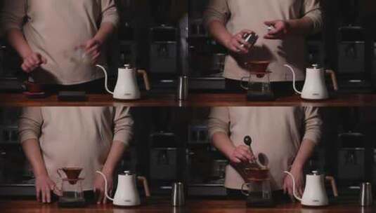 现磨手冲咖啡——倒粉高清在线视频素材下载