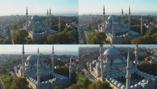 土耳其伊斯坦布尔苏莱曼尼清真寺的空中飞越高清在线视频素材下载