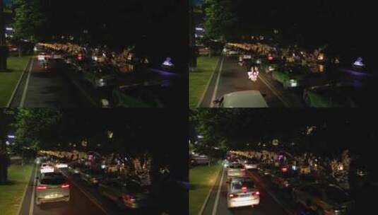 石油大学 夜市 路灯 街道 散步 小吃高清在线视频素材下载