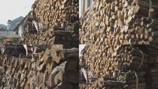 合集农村烧火木材打包成堆成山做饭木料高清在线视频素材下载