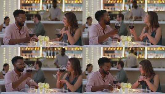 情人节，餐厅里的一对夫妇在餐桌上喝酒、聊高清在线视频素材下载