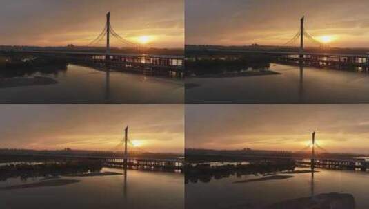 石家庄滹沱河大桥落日航拍高清在线视频素材下载