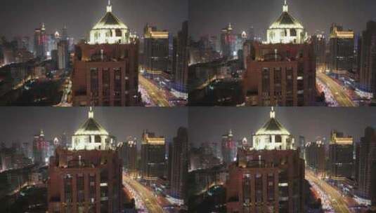 航拍上海浦西夜景 城市风光高清在线视频素材下载