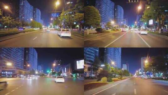 城市夜晚马路开车第一视角高清在线视频素材下载