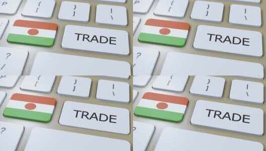 按钮3D动画上的尼日尔国旗和贸易文本高清在线视频素材下载