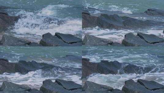 海浪拍打礁石海滩高清在线视频素材下载